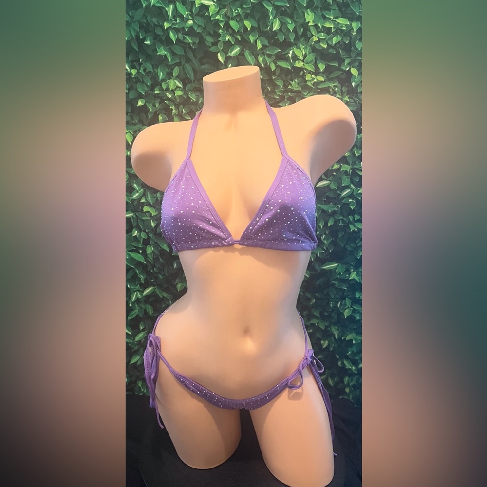 Purple Rhinestone Bikini Exotic Dancewear Stripper Outfit